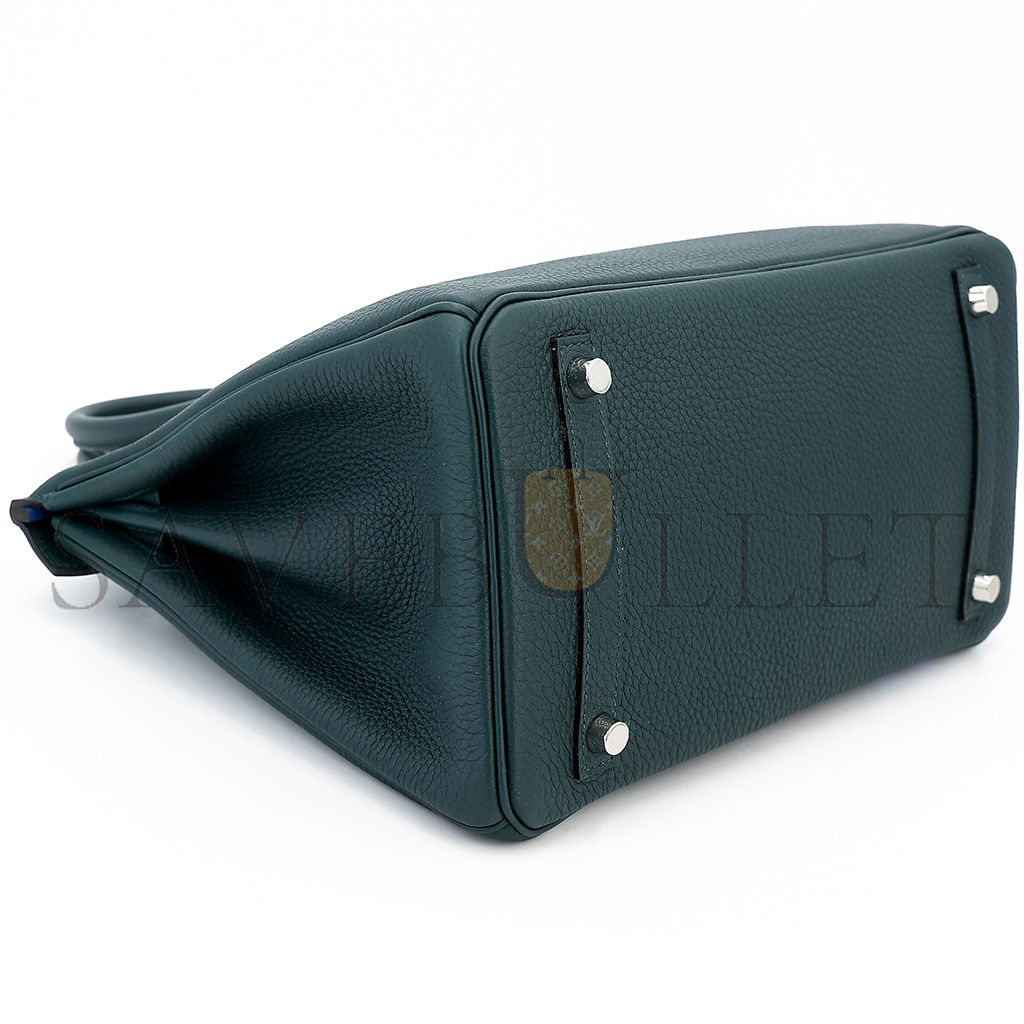 H**mes birkin 25 togo leather cypress green and glass blue with silver buckle bag 8241275657 (25*20*13cm)